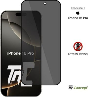 Protège écran TM CONCEPT Verre trempé pour iPhone16 Pro Noir Priv