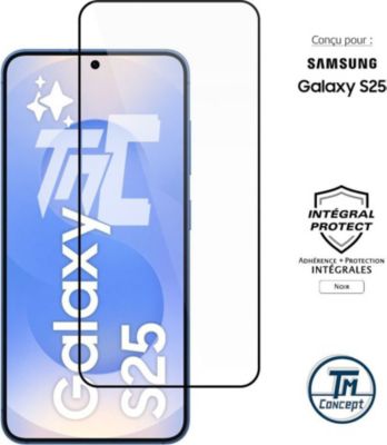 Protège écran TM CONCEPT Verre trempé pour Samsung S25 Noir intég