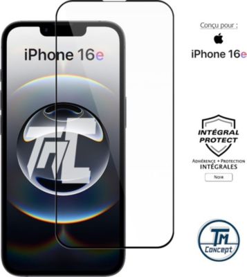 Protège écran TM CONCEPT Verre trempé pour iPhone 16e Noir intég. Protège écran TM CONCEPT Verre trempé pour iPhone 16e Noir intég.