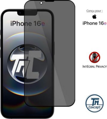 Protège écran TM CONCEPT Verre trempé teinté pour iPhone 16e Noir