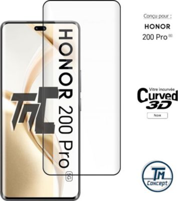 Protège écran TM CONCEPT Verre trempé 3D pour Honor 200 Pro Noir