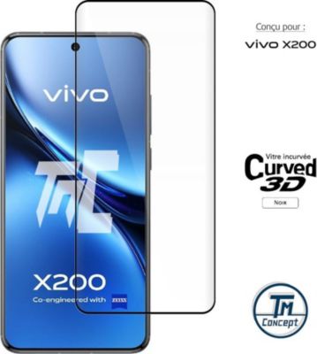 Protège écran TM CONCEPT Verre trempé 3D pour Vivo X200 Noir