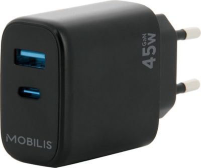 Chargeur secteur MOBILIS Secteur 45W GaN 1 USB-A / 1 USB-C Rapide