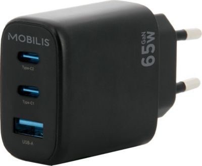 Chargeur secteur MOBILIS Secteur 65W GaN - 2 USB-C/1 USB-A Rapide