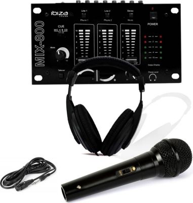 Table de mixage IBIZA MIX-800 + casque DJ + micro