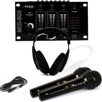 Table de mixage IBIZA MIX-800 + 2 micros + Casque DJ Sono