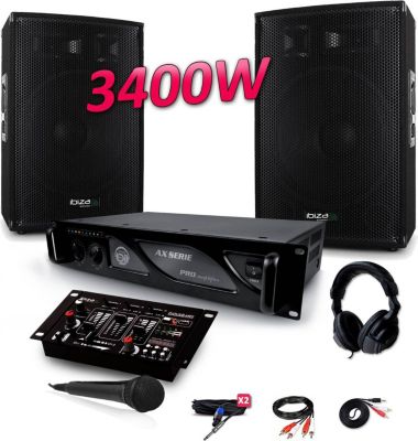 ibiza sound - Sono Pack DJ Complet + Table de Mixage + 2 Enceintes Double  Boomer + 1 Amplificateur 960W PA Sono DJ Light Bar Club Disco Soiree