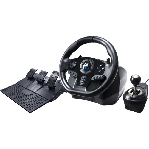 S&D Retail Racing Wheel - Volant de jeu avec Pédales et levier de vitesse - Volant  PS4