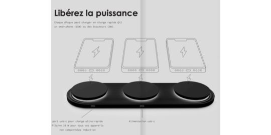 Chargeur CASYX Charge rapide Qi2 45 W noir