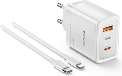 YESIDO Chargeur 65W  – 3 ports (USB-A, USB-C, L