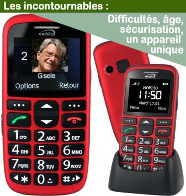 Smartphone senior MOBIHO Le classic initial rouge