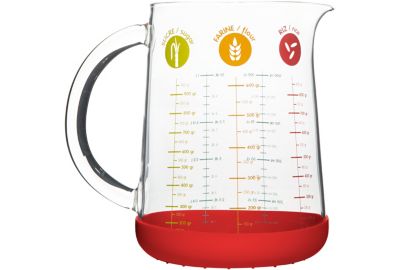 Verre doseur PEBBLY en verre avec base silicone 1L - rouge