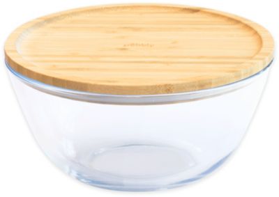 boîte alimentaire pebbly en verre avec couvercle bambou 770 ml
