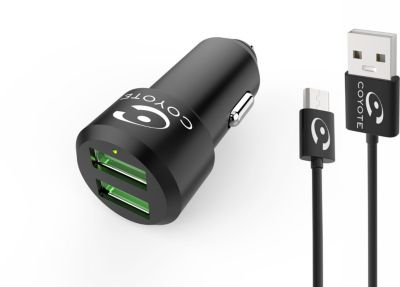 Chargeur allume-cigare COYOTE 2 USB + Câble droit