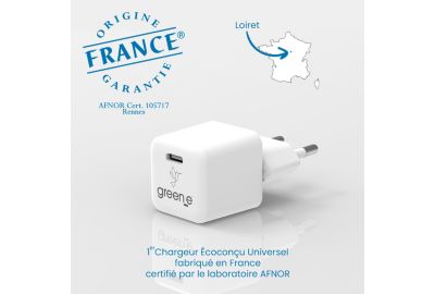 Chargeur USB C GREEN_E USB-C 30W Blanc Origine France Garantie