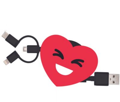 Câble trio YELLO KOKO USB vers USB-C/Micro/Ligthning 1M Coeur