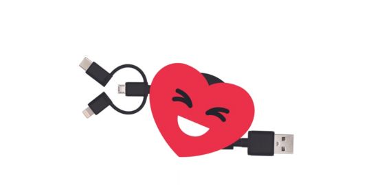 Câble trio YELLO KOKO USB vers USB-C/Micro/Ligthning 1M Coeur