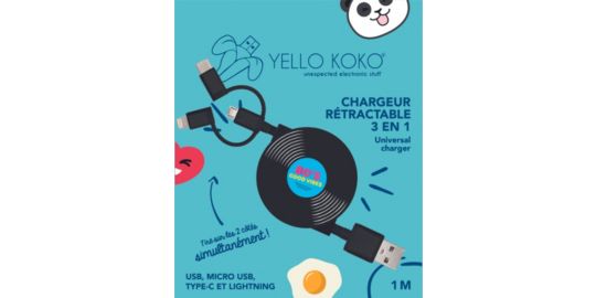 Câble trio YELLO KOKO USB vers USB-C/Micro/Ligthning 1M Vinyl