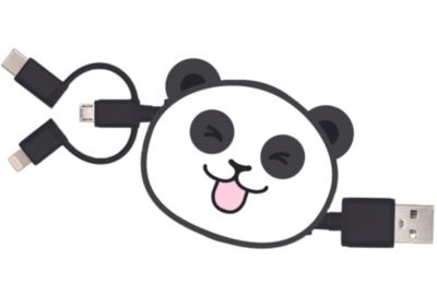 Câble trio YELLO KOKO USB vers USB-C/Micro/Ligthning 1M Panda