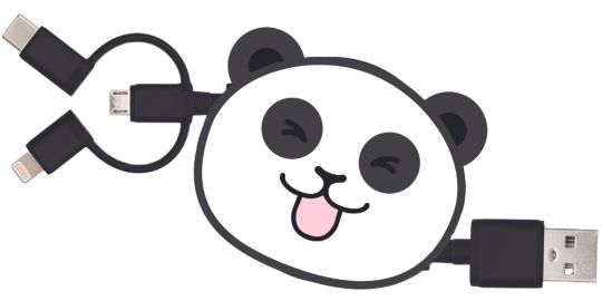 Câble trio YELLO KOKO USB vers USB-C/Micro/Ligthning 1M Panda