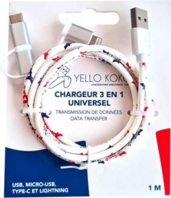 Câble micro USB YELLO KOKO Kami 3A USB 3en1 1m Fast