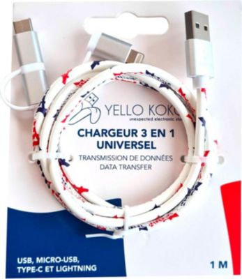 Câble micro USB YELLO KOKO Kami 3A USB 3en1 1m Fast