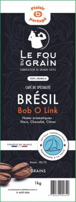 Café en grain LE FOU DU GRAIN 1KG Brésil Bob O Link - Intensité 2