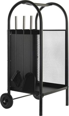 Accessoire cheminée SANNOVER Porte Bûches à Roulettes avec Accessoire
