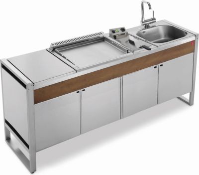 Plancha gaz PLANET TableOASI205+OASI55+Frite+Evier+Mitigeur