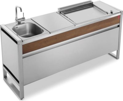 Plancha gaz PLANET Table OASI183+OASI60 Elec+Evier+Mitigeur