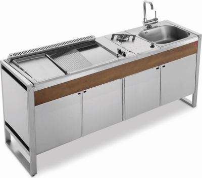 Plancha gaz PLANET Table205C+OASI 80+Feu+ Evier + Mitigeur