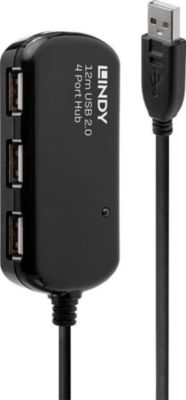 Rallonge USB LINDY active USB 2.0 Pro avec 4 ports 12m
