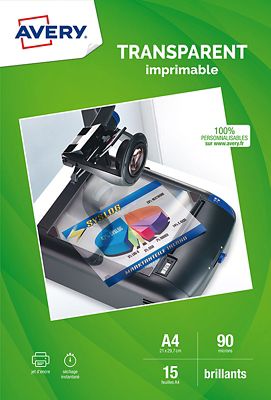 Papier créatif AVERY 15 Transparents 90 microns jet d'encre Papier créatif AVERY 15 Transparents 90 microns jet d'encre