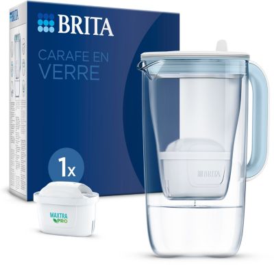 Wessper Carafe en verre avec 1 filtre à eau (compatible avec Brita Maxtra),  Eau filtrée avec grand goût et pureté, 2.5 Litres, Mint : :  Cuisine et Maison