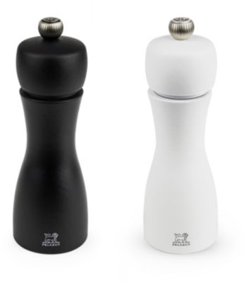 Duo moulins à poivre et sel PEUGEOT sel et poivre duo tahiti blanc bois noir Duo moulins à poivre et sel PEUGEOT sel et poivre duo tahiti blanc bois noir