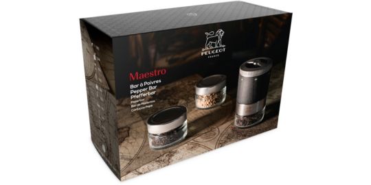 Coffret Moulin à poivre PEUGEOT maestro mp graphite + 3 poivres