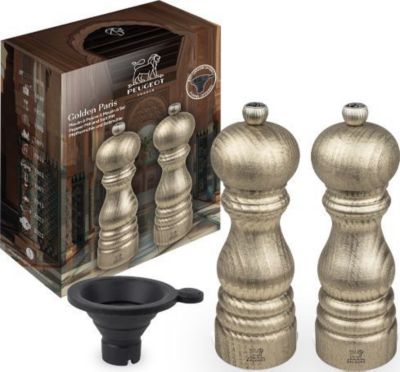 Duo moulins à poivre et sel PEUGEOT Golden Paris Bois Doré 18cm