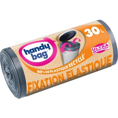 Sac poubelle HANDY BAG fixation elastique 30L-1 rouleau 15 sacs