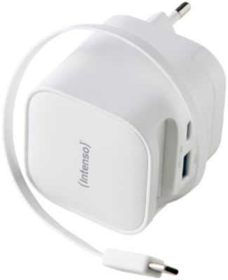 Chargeur secteur INTENSO 65W cable USB-C + port USB-C/USB-A Blanc