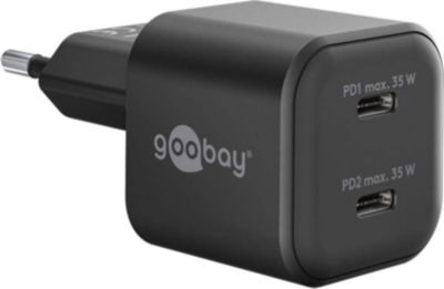 Chargeur secteur GOOBAY Chargeur Rapide 35 W 2 USBC PD GaN Noir