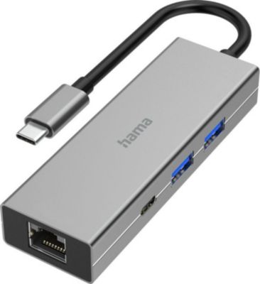 Hub USB C HAMA 4 ports, 2 USB-A, USB-C, LAN/Ether.