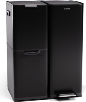 Poubelle de cuisine tri sélectif KLARSTEIN Tiyo 3en1 Seau amovible 60L 3 bacs Noir