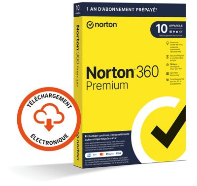 Logiciel antivirus et optimisation NORTON 360 PREMIUM 75Go SE 10 postes
