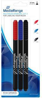 MEDIA-RANGE Pack 3 marqueurs rouge bleu noir