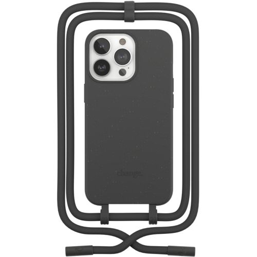 Coque avec Collier Compatible avec iPhone 13 Pro,Tour de Cou Lanière en Corde Pendentif Housse,Silicone Souple Noir 