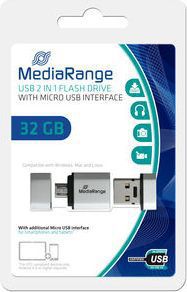 Clé OTG pour micro USB MEDIA-RANGE 32go USB et micro USB 2.0 argent