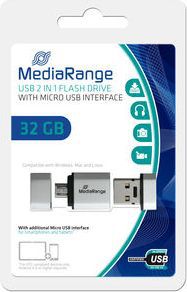 Clé OTG pour micro USB MEDIA-RANGE 32go USB et micro USB 2.0 argent