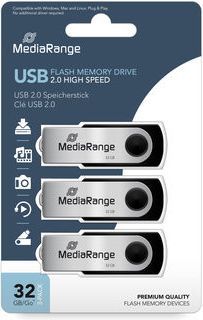 Clé USB MEDIA-RANGE 2.0 de - 32GB - Pack de 3 clés - Noires