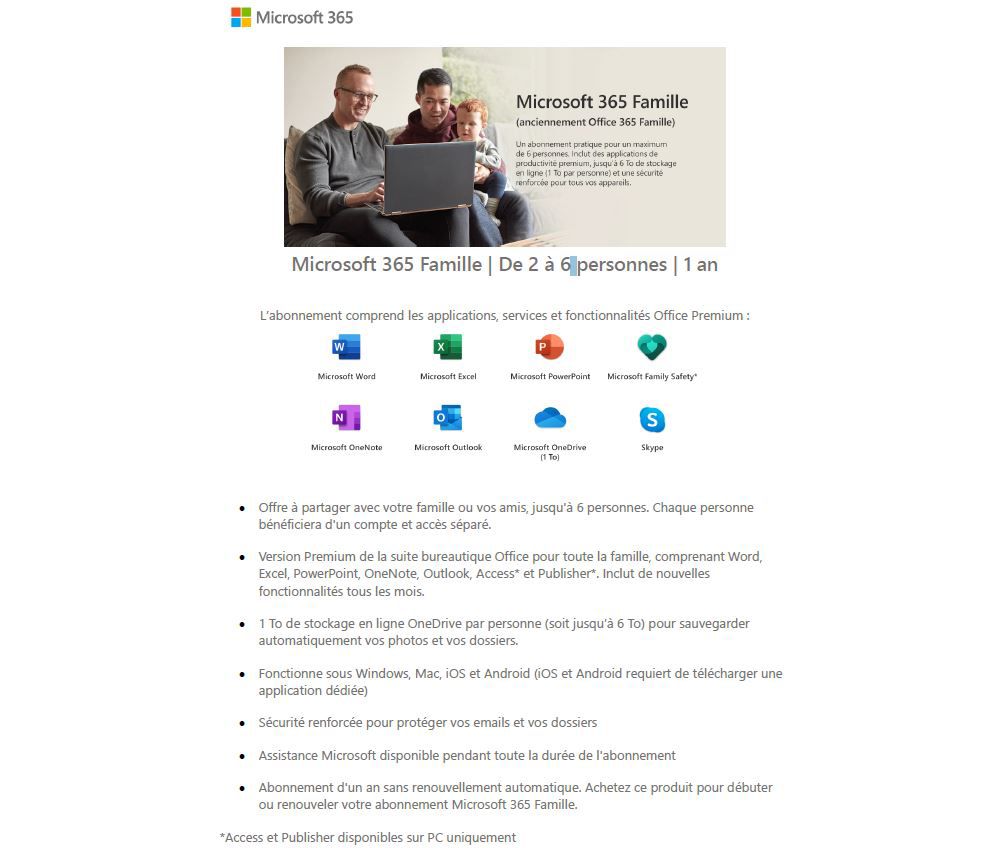 Logiciel de bureautique MICROSOFT 365 Famille | Boulanger