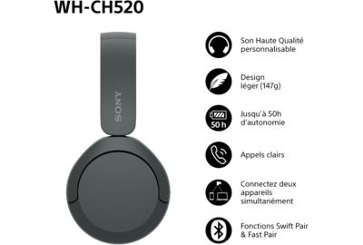 Acheter Sony WH-CH520 - BT 5.2 - 50 heures d'autonomie - Noir